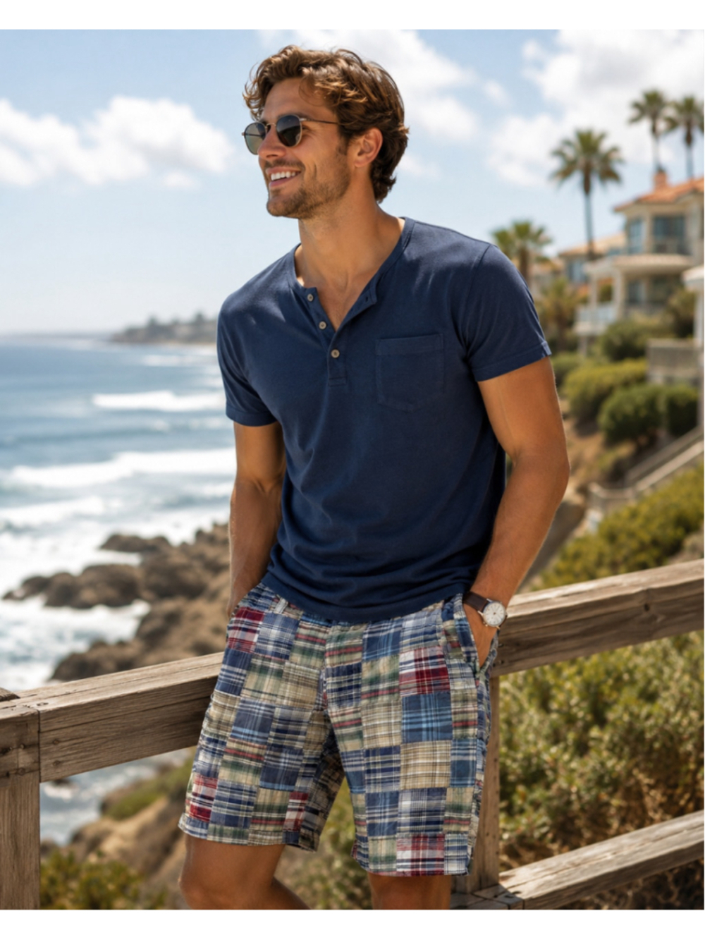 Y2K Men's IZOD Plaid Patchwork Shorts Waist 34 Blue Green vintage Summer